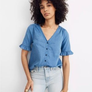 Village Ruffle-Sleeve Shirt in Indigo